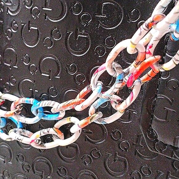 Art Deco Bag Chain 8" White Colorful Enameled Metal Rainbow Artsy Fairygoth Fun - Picture 5 of 9